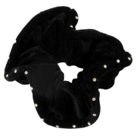 Topkids Accessories Large Luxury Velvet Scrunchie Diamante Stone Edged Sparkly Crystal Scrunchie Luxury Hair Bobbles Hair Scrunchies For Girls, Women, Ladies (Black Regular)
