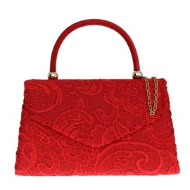 Girly HandBags Lace Satin Top Handle Clutch Bag Handbag Elegant Weeding Party Vintage Party Designer Inspired Womens Fashion -- Red