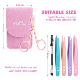 Mabox Professional Tweezer Set with Case - 6 Pieces Slanted and Pointed Stainless Steel Tweezer Set, Precision Slant Tweezers for Eyebrows, Facial Hair, Ingrown Hair, Splinter and Blackhead