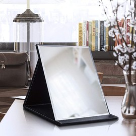 LONGSHENG - SINCE 2001 - Protable - Espejo de piel sintética plegable para computadora con soporte ajustable para uso personal, viajes (L, negro)