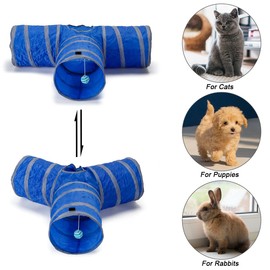 Pet Cat Tunnel Tube Cat Toys 3 Way Collapsible Cat Play Tent Pet Toys Cat Tunnels Play Tunnel with Peek Hole Toy Ball for Indoor Cats Kitten Kitty Rabbit Small Animal (Blue)