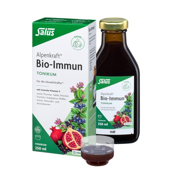 Salus - Alpenkraft Bio-Immun-Tonikum - 1x 250 ml - Nahrungsergänzungsmittel mit Acerola-Vitamin C für die Abwehrkräfte - Salus Original-Rezeptur – vegan - bio