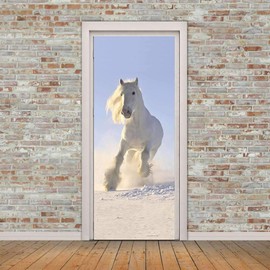 Modern Art Horse Door Mural Sticker, Peel and Stick Vinyl Refrigerator Cover/Wrap Sticker, Removable Wallpaper for Home Decor, 30.3x78.7inch/77x200cm, T131-77