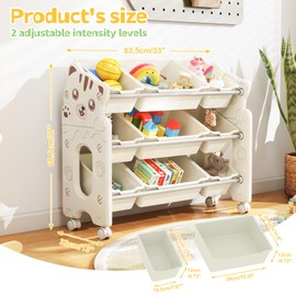 Buy1CrossGo Cat Pattern Toy Storage Organizer with 9 Toy Bins for Kids Organizer, Rolling Kids Organization and Storage, Toddler Toy Storage Shelf for Playroom, Bedroom, Livingroom