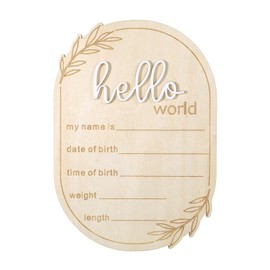 Baby Announcement Sign, 5.91x4.13 Inch Hello World Babies Name Wooden Sign Newborn Welcome Signs Lovely Babies Name Plaques for Nursery Hospital Girl Boy Baby Shower
