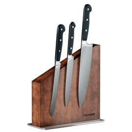 Stellagro Magnetic Knife Holder, Magnetic Wood Knife Block Stand with Double Sided Magnetic Strip, Durable Kitchen knife Antislip Storage and Display Stand for knife set, brown