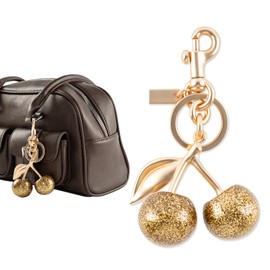 GTUDOR Cherry Bag Charm with Key Ring, Cherry Keychain Purse Charm for Handbags Cute Key Chains Accessories for Women (Gold)