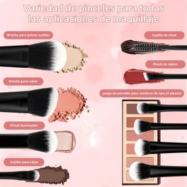 15 Piezas Brochas para Maquillaje con 10 Brochas, 2 Esponjas, 2 Borlas para Polvos y Bolsa, Set de Brochas para Maquillaje Multiusos es Ideal Tanto para Viajar Como para el Uso Diario (Negro)