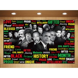 Sunwer Juneteenth Black History Month Photo Booth Backdrop February Afro African American Famous People Decoration School Classroom Bulletin Board Hanging Banner (5.9×3.6ft)