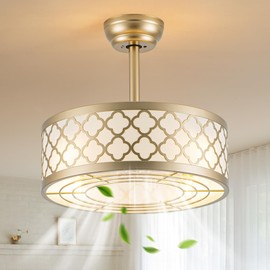 18" Gold Fandelier Ceiling Fan with Light Quiet DC Motor 6 Speeds Timer Enclosed Boho Fabric Mid-Century Modern Chandelier Ceiling Fan for Kids Bedroom