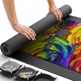 Puzzle Mat Jigsaw Puzzle Mat and 3 Puzzle Trays, Puzzle Mat Roll Up 51”x31”, Portable Large Puzzle Mat Organizer Up to 2000 Pcs, No Creases to Your Finished and Unfinished Puzzles, Rubber Puzzle Mats