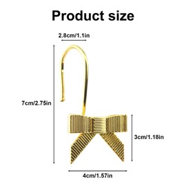 12pcs Bow Knot Shower Curtain Hooks, Decorative Bathroom Curtain Rings Cute Metal Bow Hangers for Bathroom Baby Room Nursery Art Decor (Gold)