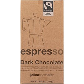Jelina Chocolatier Espresso Dark Chocolate, Fair Trade, Kosher, 3.52 Ounce (Pack of 8)