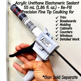 Finish Line Caulk® 55 mL (1.86 fl oz) Off-White Acrylic Urethane Elastomeric Sealant Refill – Precision Fine Tip Caulking for Trim, Baseboards, Cabinets & Small Repairs – Mess-Free Application