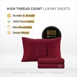 Premium 800 Thread Count 100% Natural Egyptian Cotton Sheets, Fits Mattress Upto 16'' Deep Pocket - 4-Piece Cal King Sheet Set Cotton Bed Sheets for Bed Sateen Weave Sheets Set (Cal King, Burgundy)