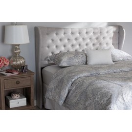Baxton Studio Cadence Modern and Contemporary Greyish Beige Fabric Button-Tufted Queen Size Winged Headboard
