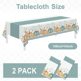 Thanksgiving Disposable Tablecloths,2 Pack Blue Pumpkin Maple Thanksgiving Plastic Table Cloths 54 x 108 Inch Thanksgiving Tablecloths for Rectangular Table,Home,Thanksgiving Parties,Outdoor Picnic