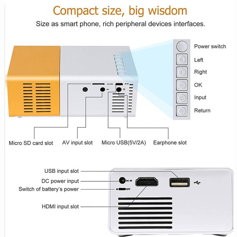 Generic Mini LED Projector Portable 1920x1080 Resolution Large Screen LED