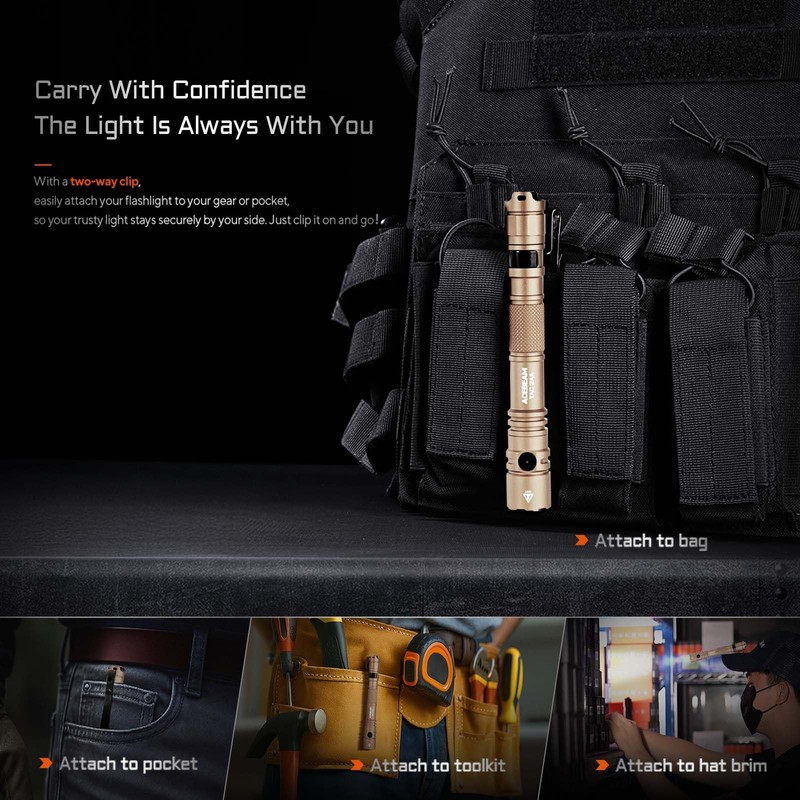 ACEBEAM TAC 2AA EDC Tactical Dual Modes Flashlight Rechargeable, 1470