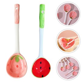STOBAZA - Cucharas de cerámica con patrón de frutas, versátiles y pequeñas cucharas de postre para helados, especias y sopas, elegante vajilla para el hogar, diseño aleatorio