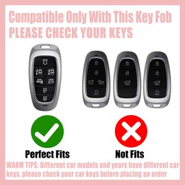 Rayslesan Key Fob Cover with Leather Holder Compatible with Airtag/RFID,Compatible with Hyundai Sonata Santa Fe Tucson Nexo 2019-2021 Palisade,RFID Protector,Car Key Accessories(7-Button, Gold Pink)