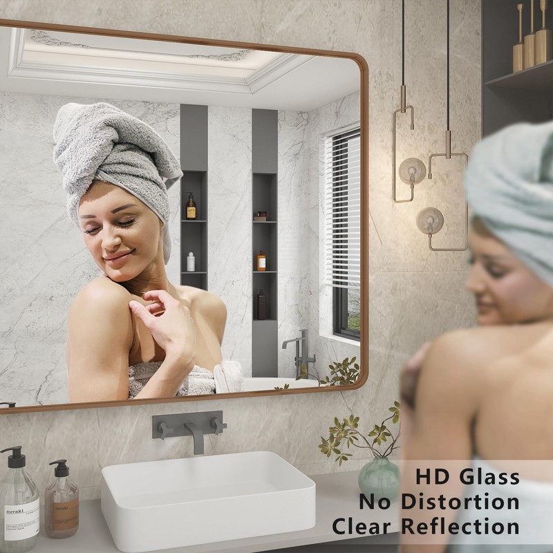 CHARMOR 24x36 Brushed Gold Bathroom Mirror, Metal Gold Framed Vanity