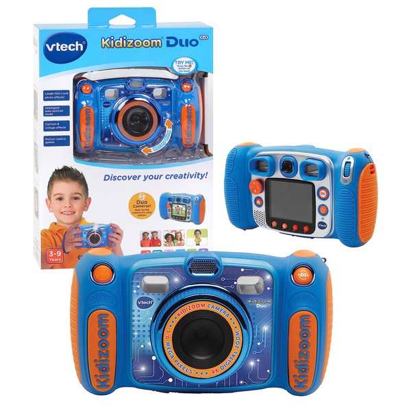 VTech Kidizoom Duo Camera 5.0 For Kids with Colour Display, 5MP, For Photos, Selfies & Videos, 4X Digital Zoom, Games, Photo Editing & Effects, for Infants aged 3, 4, 5, 6, 7 + years, Blue