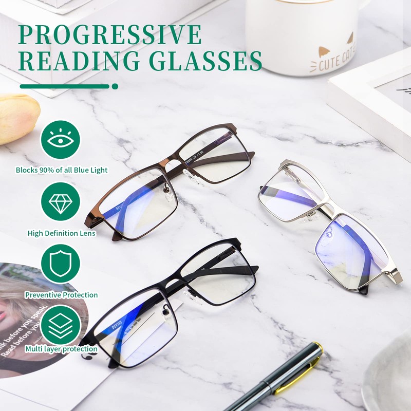 DEVYES Progressive Multifocus Reading Glasses for Men Women Metal Half