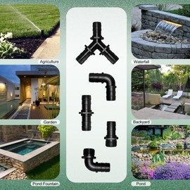 LONGRUNNEW Hose Fittings Pond Hose Adapter, Garden Hose Quick Connect Male 1.2" NPT x 1" Barb Fitting, Pipe Fitting Hose Connector for Pool Spillway Waterfall Fountain Tube with 6 Clamps-11 Pieces Set