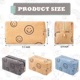 Photect 3 Pcs Corduroy Cosmetic Bag Smile Face Aesthetic Preppy Makeup Bag Corduroy Toiletry Aesthetic Pouch Travel Smile Bags for Women Purse Corduroy Makeup Organizer (Yellow, Gray, Blue, Classic)
