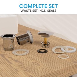 Bächlein Universal Drain Set Without Overflow (Chrome) - Brass Drain Valve Drain Set - Installation with Instructions