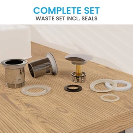 Bächlein Universal Drain Set Without Overflow (Chrome) - Brass Drain Valve Drain Set - Installation with Instructions