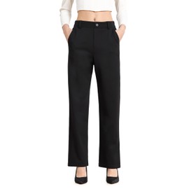 Women's Dress Pants Work High Waisted Trousers Business Casual Straight Leg Slacks 30" Black X-Large