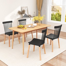 Giantex Set of 4 Windsor Dining Chairs, Modern Black Kitchen Chairs w/Spindle Backs & Curved Seats, Heavy-Duty Solid Wood Legs & Anti-Slip Foot Pads, Armless Side Chairs for Living Room Dining Room