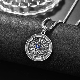 KATHLU Eye of Horus Necklace 925 Sterling Silver Evil Eye Necklace Eye of Horus Pendant Protection Necklace Jewelry Gifts for Women Men