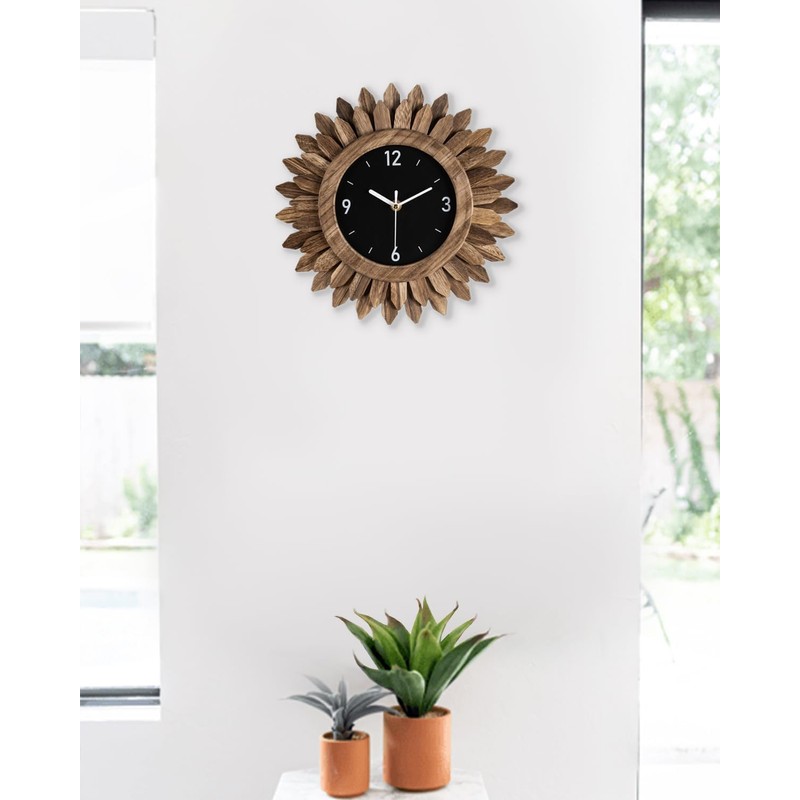 Honiway Wall Clock Battery Operated 12 in Rustic Wood Boho