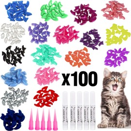 VICTHY 100pcs Cat Nail Caps, Colorful Pet Soft Claws Nail Covers for Cat Claws with Glue and Applicators Medium