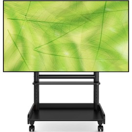Rfiver Heavy Duty Rolling TV Stand with Wheels for Most 40-86 Inch TVs up to 150lbs, Height Adjustable Mobile TV Stand with Shelf, Floor TV Stand for Living Room, TV Cart Max VESA 600x400mm (Black)