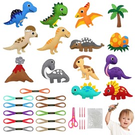 Vicloon First Sewing Kit for Kids, 14-Piece Dinosaure Sewing Craft Kits, DIY Crafting Animal Felt Plushie for Kids Age 5-12 Learn to Sew Arts and Crafts