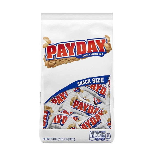Hershey's Payday Peanut Caramel Snacksize Candy Bar Jumbo Bag, 33