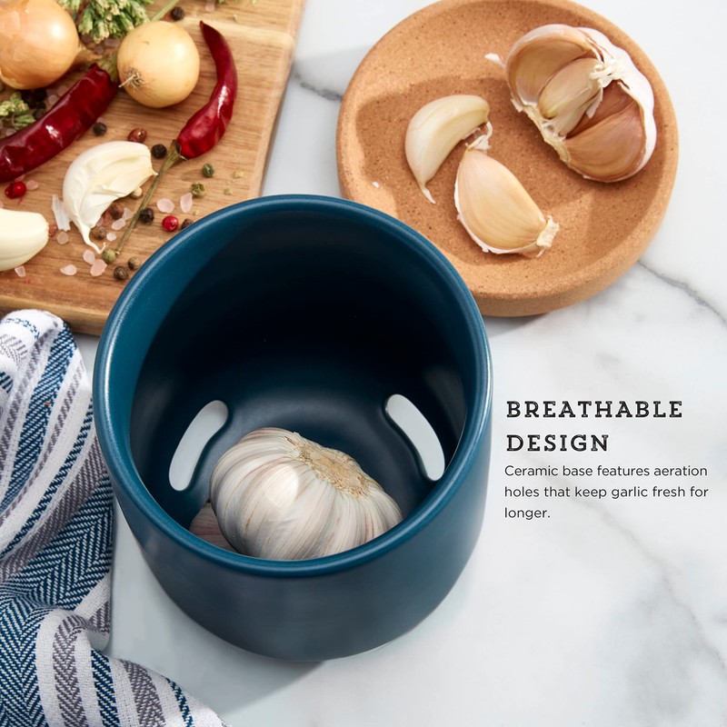 Ceramic and Cork Breathable Garlic Keeper to Allow Air Flow