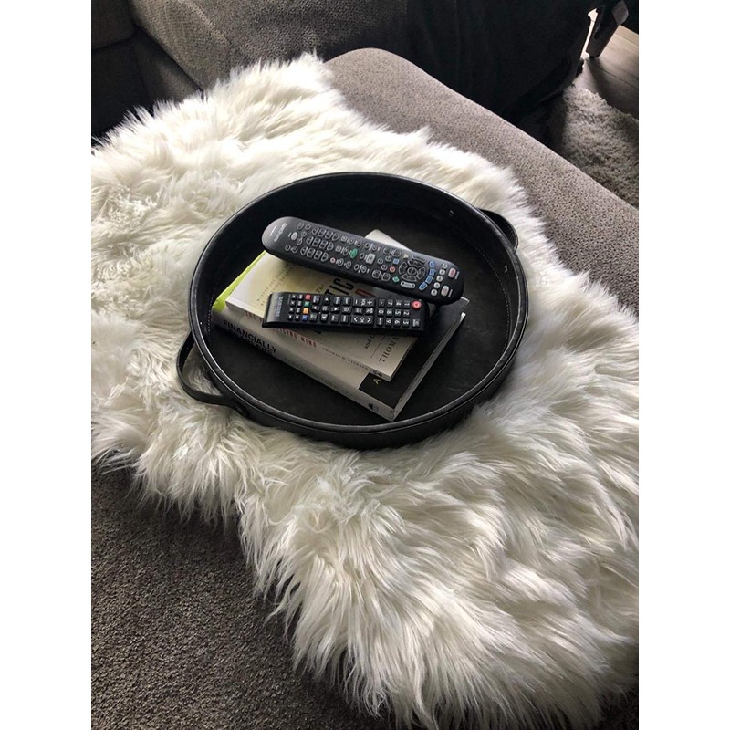 HofferRuffer Top Nocth PU Leather Round Serving Tray, Decorative Serving