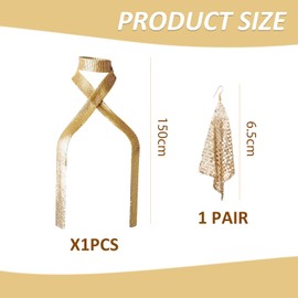 LSYYSL 1 Scarf Necklace And 1 Pair Of Earrings, Metal Sequin Scarf, Glitter Scarf, Fashionable Personality Scarf, Clothing Accessories