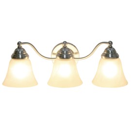 Simple Designs VT1023-BSN 19.25" Classic 3 Light Winding Metal and Frosted Marble White Bell Shape Glass Shades Decorative Wall Mounted Vanity Fixture For Bathroom, Entryway, Hallway, Brushed Nickel