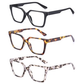 JM 3 Pack Trendy Square Blue Light Blocking Reading Glasses for Women Men, Anti UV Computer Readers Spring Hinge +1.0