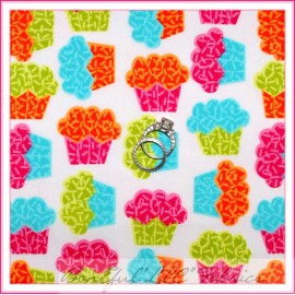 Springs Creative Products BonEful Fabric FQ Cotton Quilt VTG White Pink Blue Rainbow Cupcake Birthday GIRL