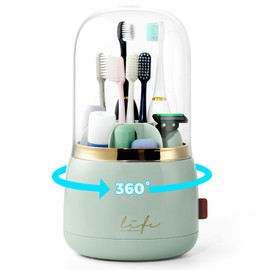 Toothbrush Holders for Bathrooms, Rotating 7 Slots Toothbrush Holder with Cover, Kids Electric Toothbrush and Toothpaste Holders for Caddy for Bathroom Vanity, Sink, Countertop, Light Green