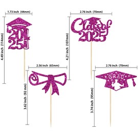 Gyufise 24Pcs Graduation Cupcake Toppers 2025 Purple Glitter Class of 2025 Cupcake Toppers 2025 Grad Cap Diploma Cupcake Picks for Graduation Party Decorations