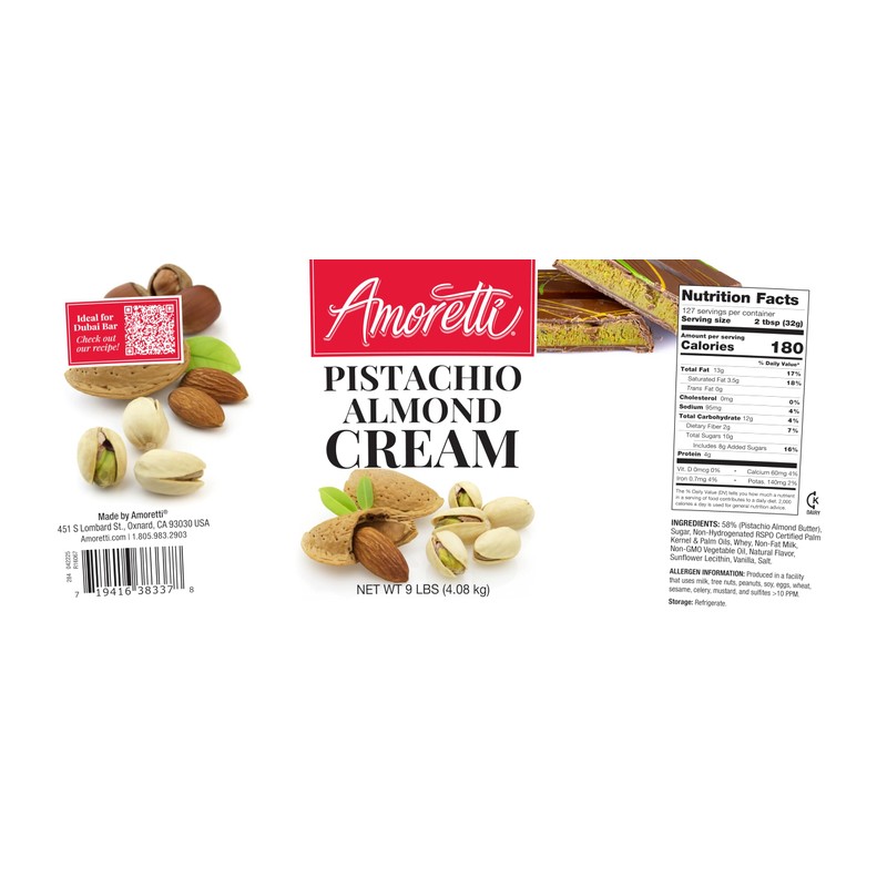 Amoretti - Pistachio Almond Cream (Over 58% Pistachios and Almond