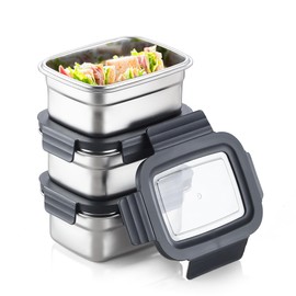 BEFOY 3PCS Stainless Steel Food Storage Container with Lids Leak Proof & Airtight for Kitchen Meal Prep freezer Rectangular,Reusable & Stackable Freezer Fridge Oven Dishwasher Safe (600 * 3)